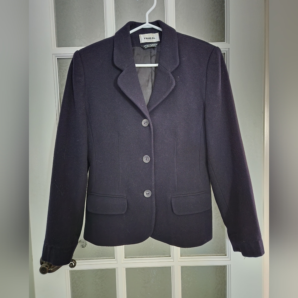 Vintage Tribal Women's Classic Navy Wool and Cashmer Blend Blazer